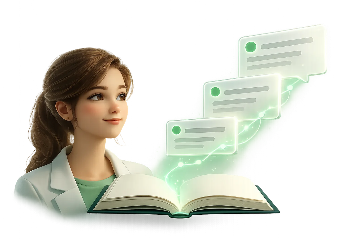 Knowledge cards rising in difficulty along a branching path
