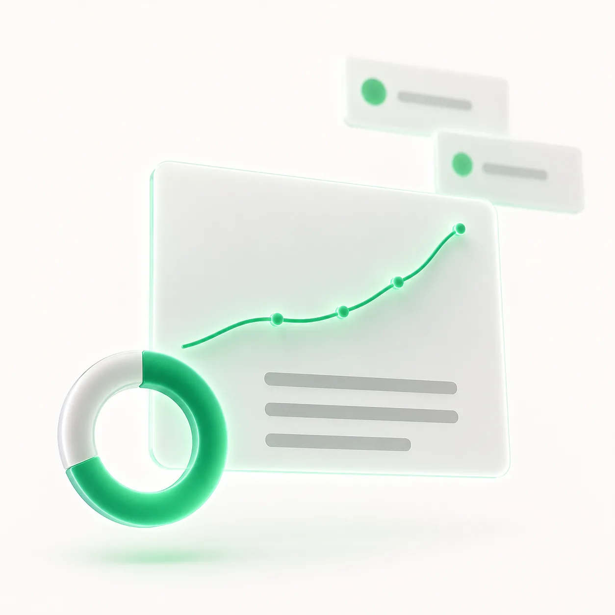 An analytics dashboard showing an upward trend beside a progress ring
